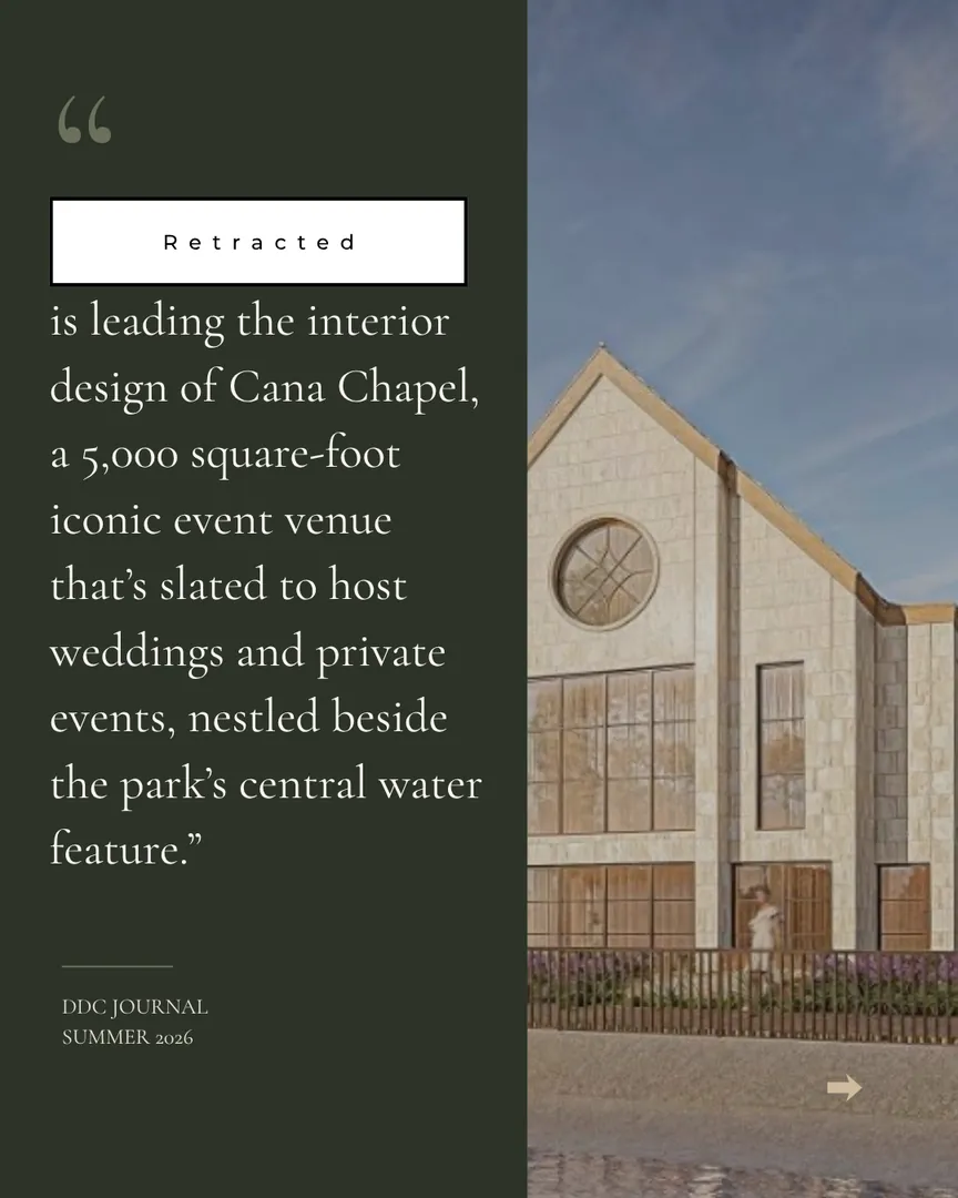 Pull quote describing the interior design of a 5,000 square-foot event venue.