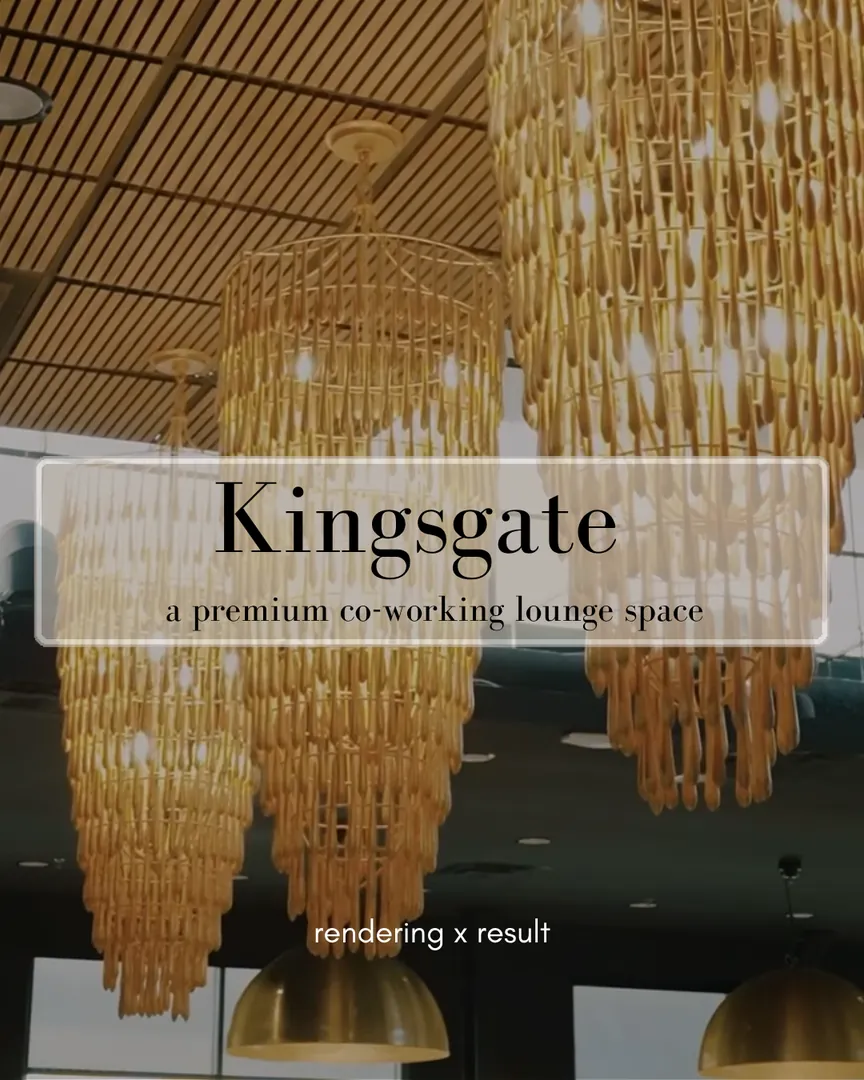 Title slide: a premium co-working lounge, rendering and result.